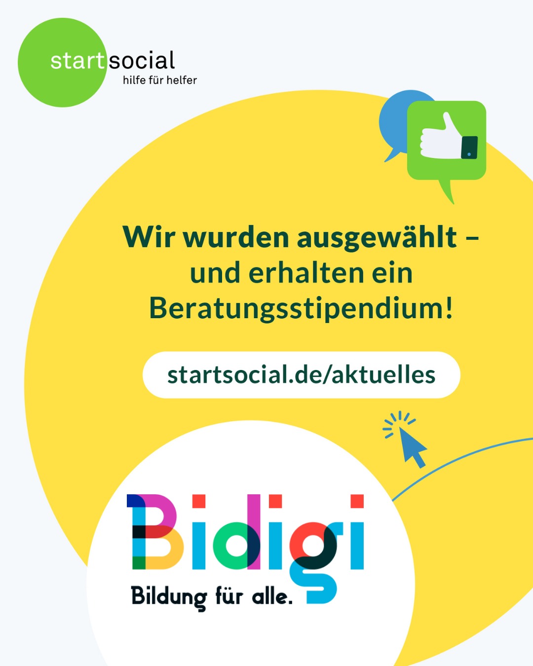 Wir freuen uns sehr, dass wir mit vielen anderen spannenden Initiativen wie @zuhoerenberlin, @demokratiedeckel, @inspiringgirls.de und @irrsinnig_menschlich_ev für ein @startsocial Stipendium ausgewählt wurden und sagen danke!
#engagement #zivilgesellschaft #bidigi #startsocial