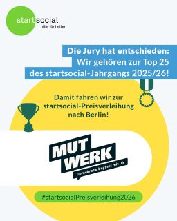 Juhu, wir freuen uns sehr, dass wir Teil der Bundesauswahl von @startsocial_e_v sein dürfen. Nach dem Beratungsstipendium durch unsere tollen Coaches hat eine Jury uns neben 24 anderen aus 100 Initiativen ausgewählt. Als nächstes geht´s im Juni ins Bundeskanzleramt zur Preisverleihung. Wir sind gespannt! 🎉 #startsocial #startsocialPreisverleihung2026